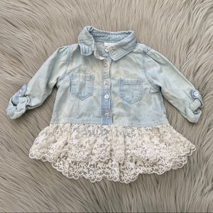 KOALA KIDS Denim Button Down Top with Lace Detail